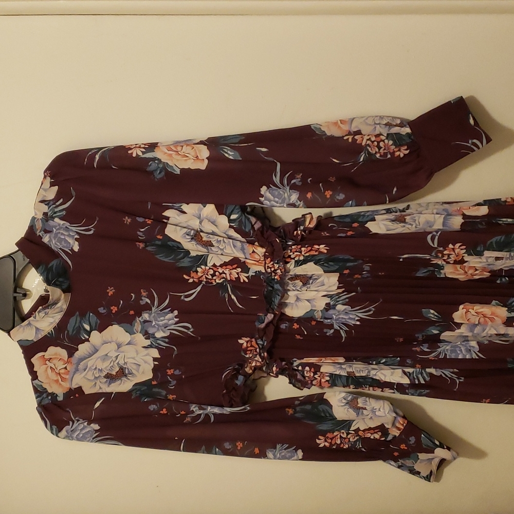 Vici exclusive x fate grape floral mock neck, pleated dress Small - Picture 1 of 11